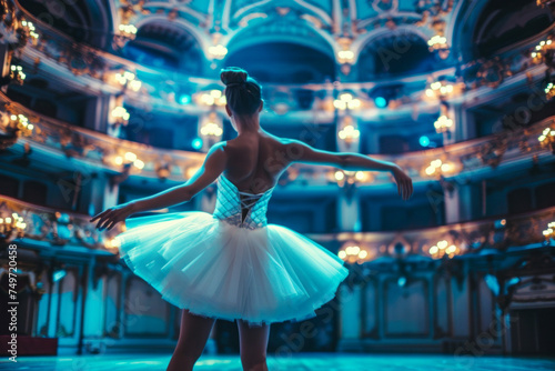  Elegant Ballerina Performing in a Majestic Theater with Opulent Chandeliers