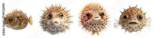 Set of pufferfish isolated on transparent background