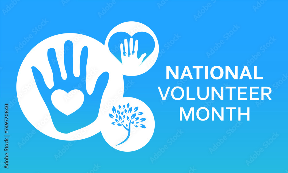 Obraz premium National Volunteer Month celebrated every year of April, Vector banner, flyer, poster and social medial template design.