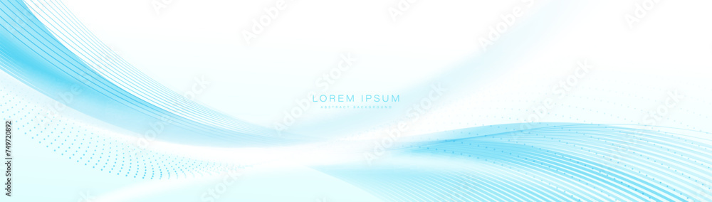 Naklejka premium Abstract white and blue wavy line connection technology background. Modern minimal trendy shiny lines pattern. Vector illustration
