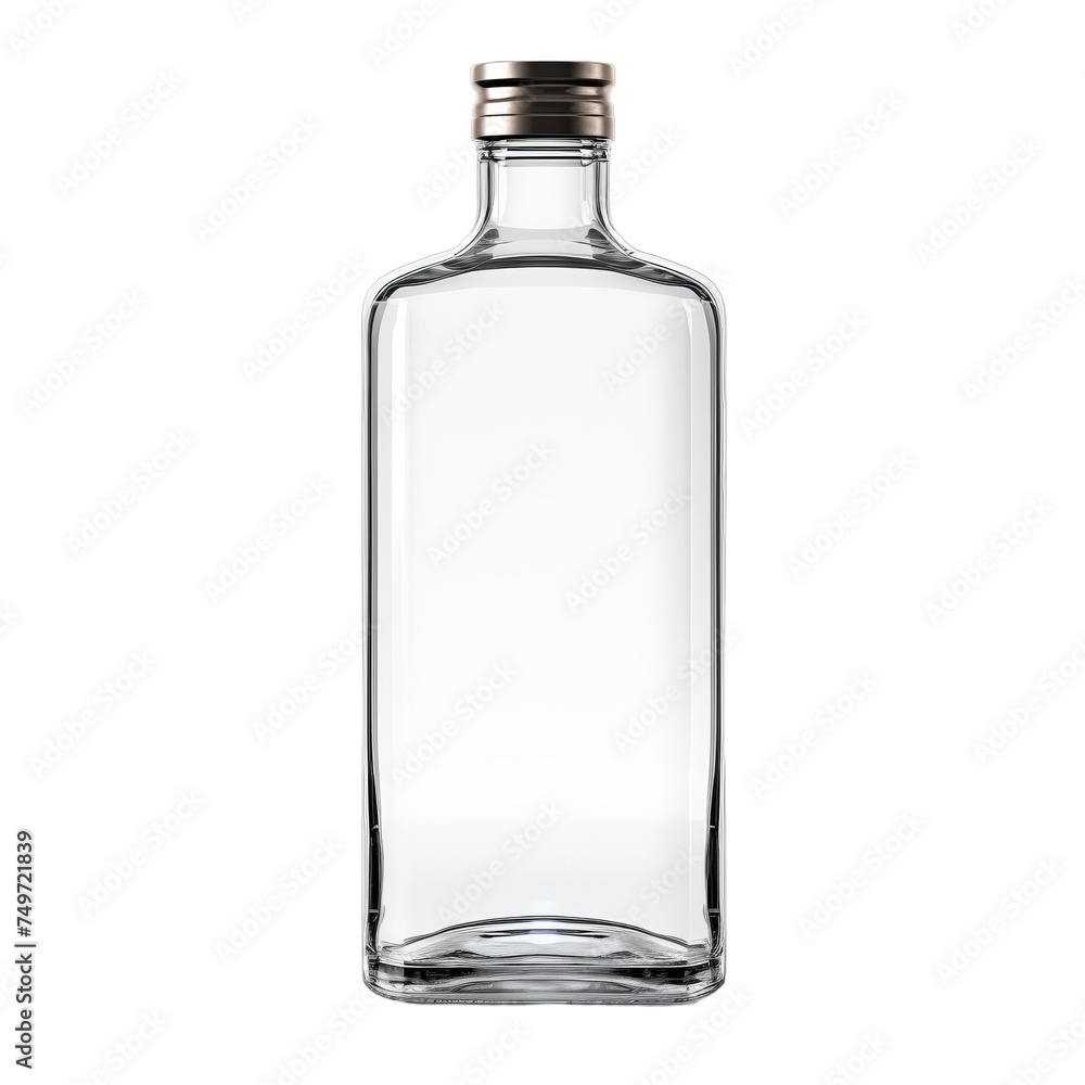 A blank glass bottle with a metallic twist-off cap isolated on transparent background, png A blank glass bottle with a metallic twist-off cap isolated on transparent background, png