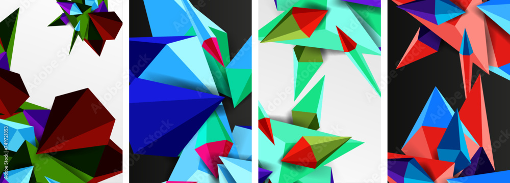 Triangle abstract concepts poster set with geometric minimal designs