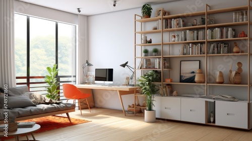 Photo of home interior with workplace.