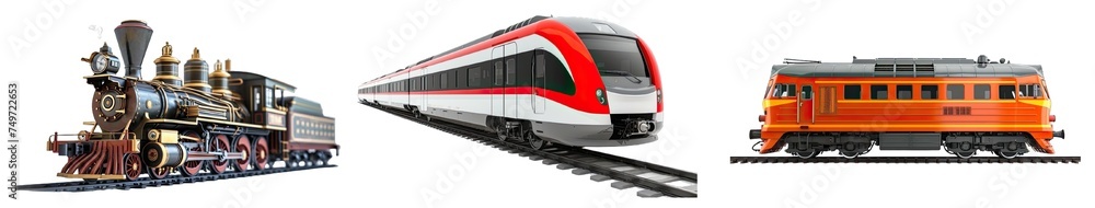 Fototapeta premium Collection of PNG. Train isolated on a transparent background.