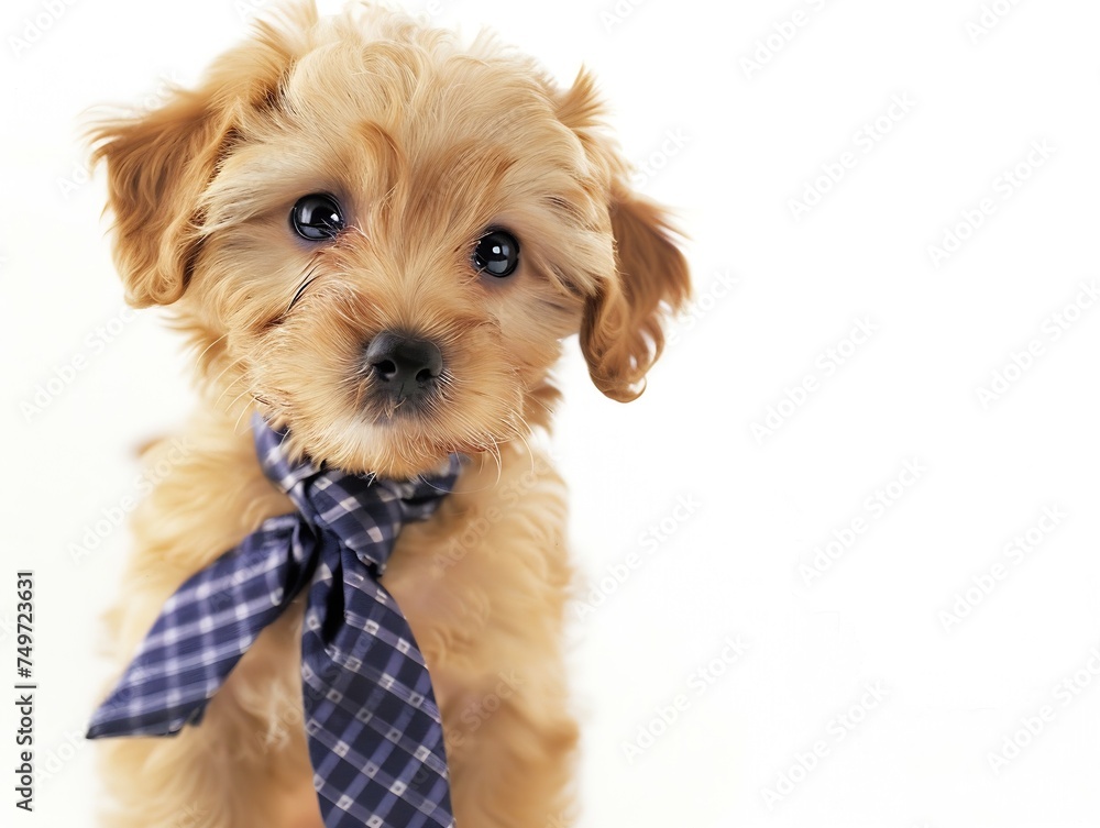 Generative AI : Portrait of a small Mixed Breed puppy with a tie on a white background Generative AI : Portrait of a small Mixed Breed puppy with a tie on a white background