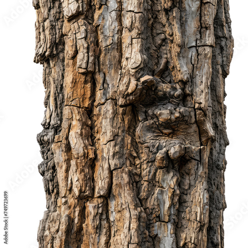 Tree trunk with carvings Isolated on transparent background