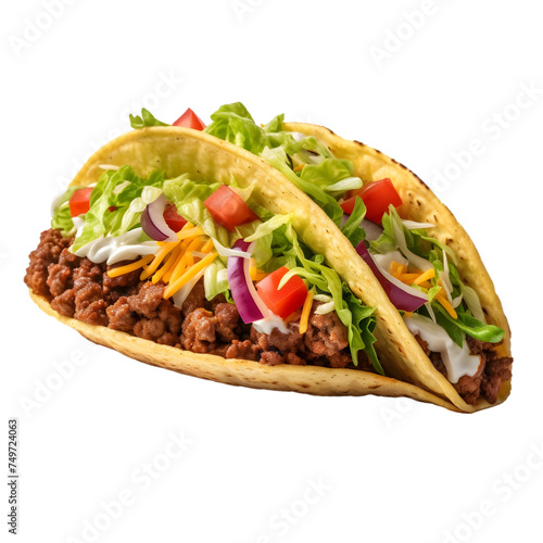 Tacos with meat and vegetables on transparent background