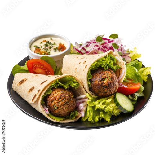 Vegetarian tortilla wrap with falafel Isolated on transparent background