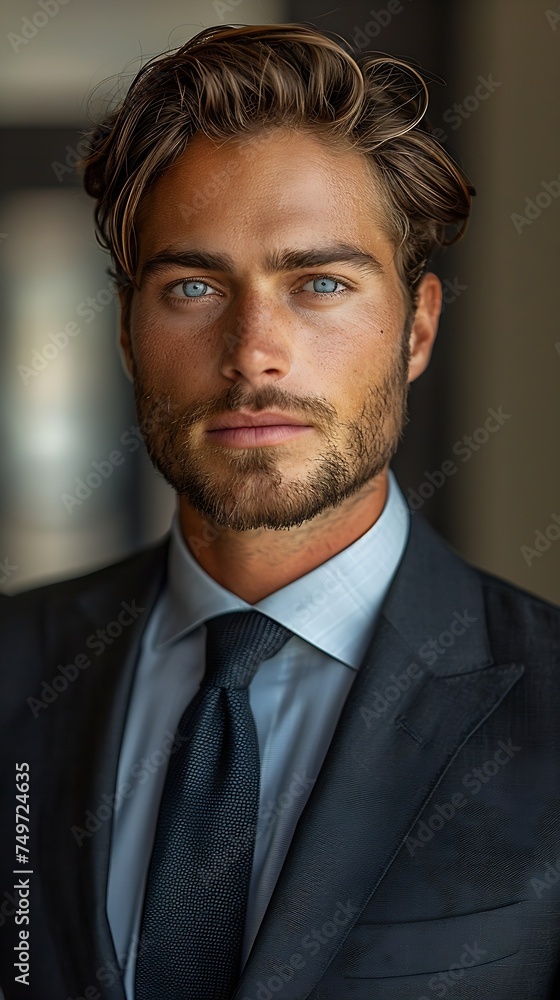 Generative AI : Photo of a young male outbound sales specialist agent in formal corporate dressin Generative AI : Photo of a young male outbound sales specialist agent in formal corporate dressin