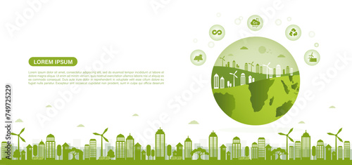 The concept World environment. Sustainability development and ecology friendly, Banner green, Green city on earth, Green Vector illustration