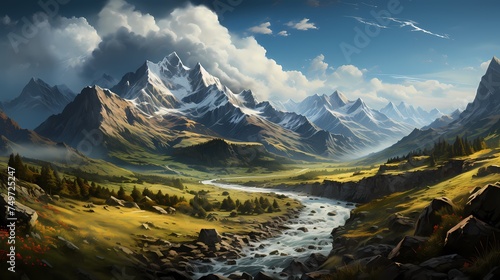 A rocky mountain landscape, with each craggy peak contributing to a visually stunning and textured panorama
