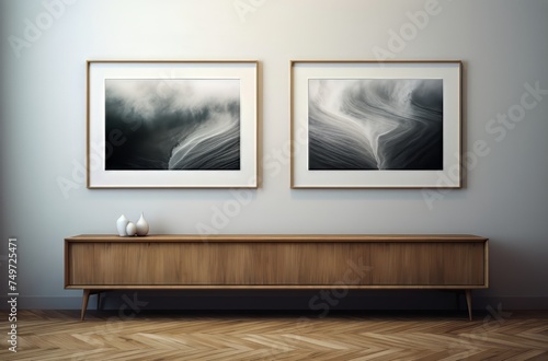 two framed pictures on a wall with the words  the word nature  on the bottom.