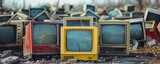 Outdated computer monitors in a landfill, highlighting the environmental cost of tech progress
