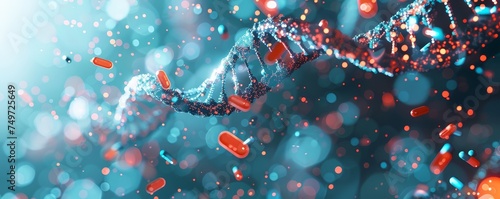 Futuristic pharmacogenomics, AI customizing medications to genetic profiles for better outcomes photo