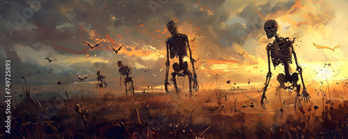 Halloween banner halloween background skeleton walking banner skeleton background skeleton wallpaper walking skeleton photo