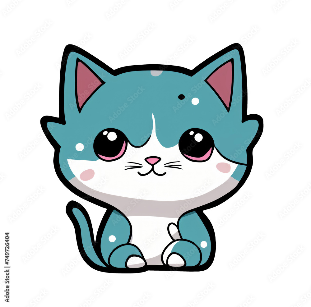 blue cartoon kitty on a pink background sticker, generative ai blue cartoon kitty on a pink background sticker, generative ai