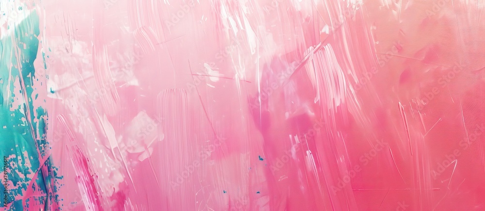Fototapeta premium A vibrant canvas showcasing a hand-drawn pink abstract oil painting with textured brushstrokes in shades of blue. The image conveys a dynamic interplay of color and movement in an abstract composition