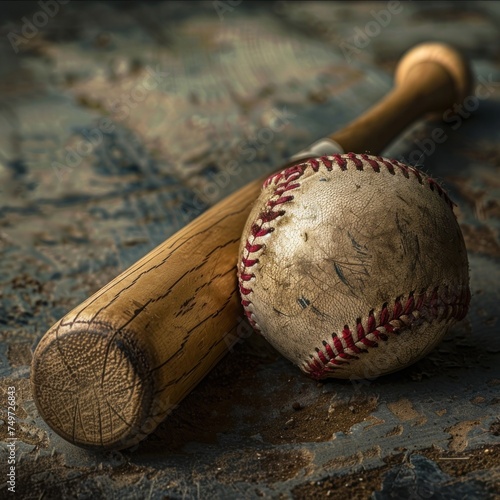 A baseball and bat Traditional American pastime  photo
