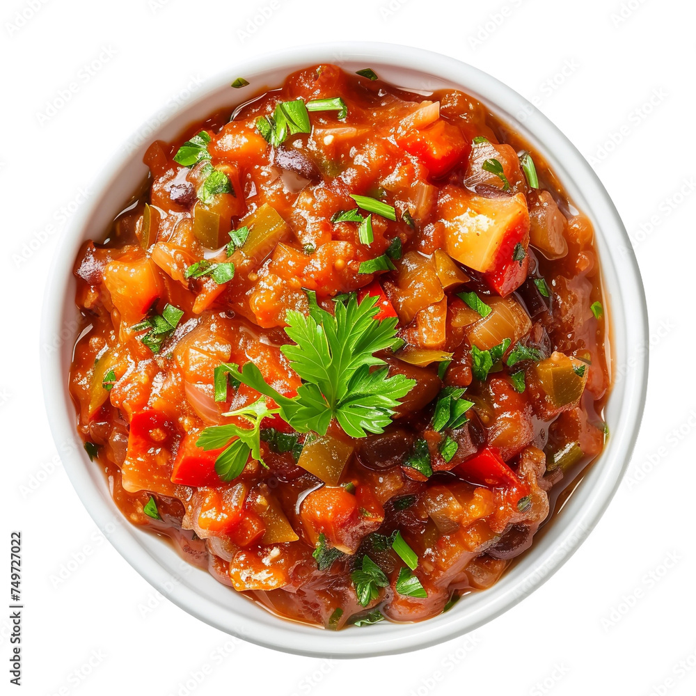 Yummy Stewed Chakalaka Spicy vegetable isolated on white background Yummy Stewed Chakalaka Spicy vegetable isolated on white background