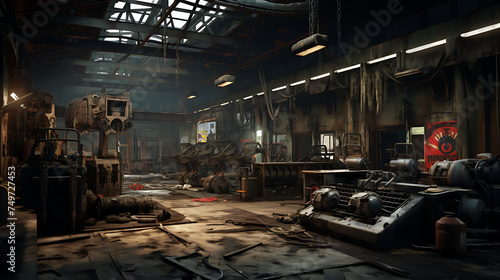 A gym with a post-apocalyptic wasteland theme  featuring rugged workouts and dystopian decor.