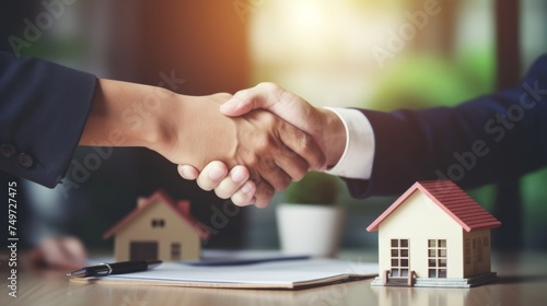 lease, rental and selling home. Dealership manager handshake customer to the new homeowner. rent house, Sales, loan credit financial, insurance, Seller, deale