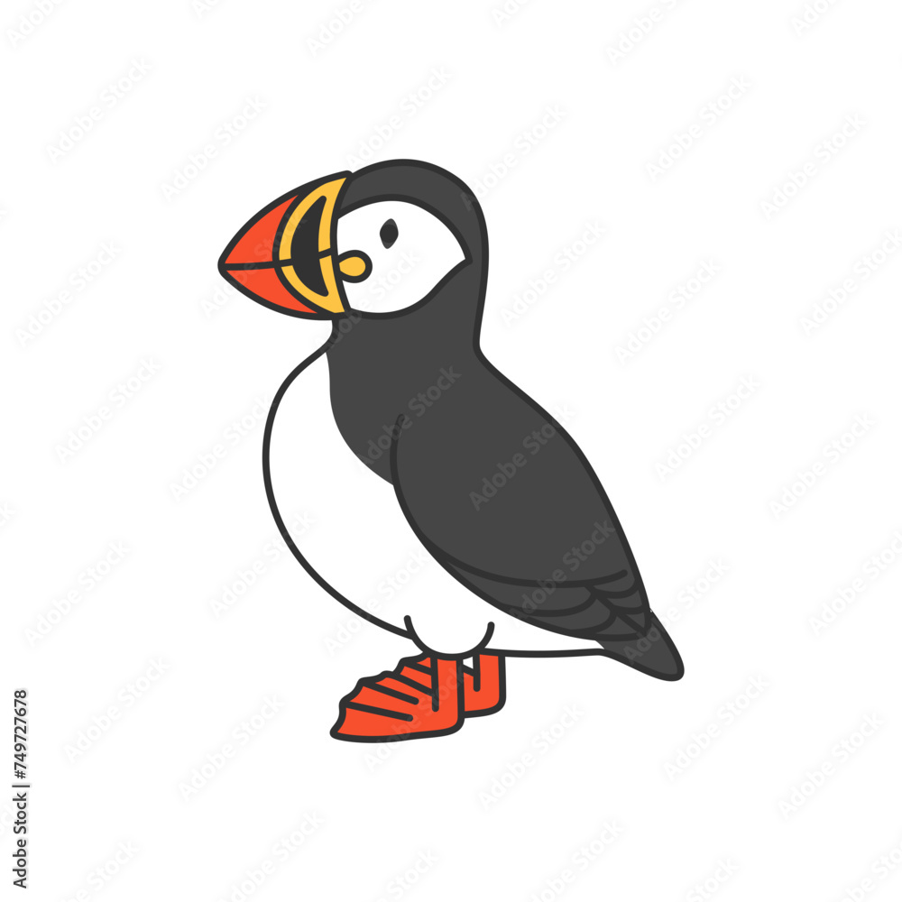 Fototapeta premium Puffin isolated on white background. Vector illustration in cartoon style.