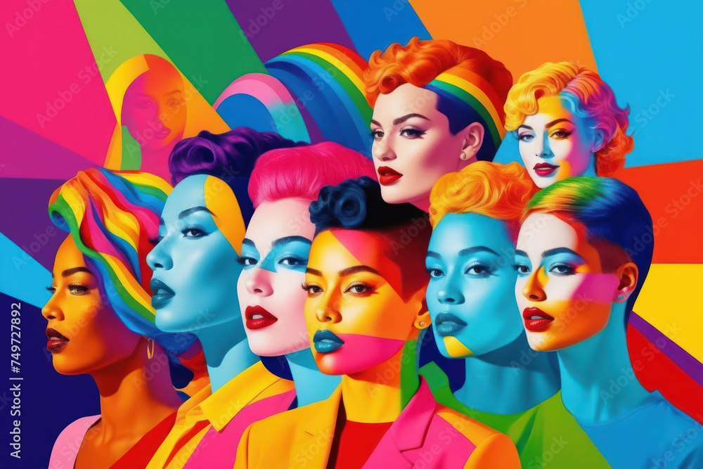 pride day and the LGBT community with diverse people men and women, brunette, blonde with a colorful lgbt flag colors as the main focus of the concept pride day and the LGBT community with diverse people men and women, brunette, blonde with a colorful lgbt flag colors as the main focus of the concept