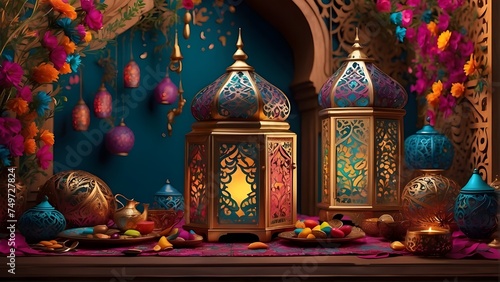 "Experience the vibrant colors and intricate patterns of traditional Ramzan decorations, brought to life in a stunning digital rendering." © Waqasiii_Arts 