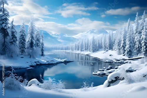 Frozen Wonderland: A winter wonderland with snow-covered trees, icy lakes, and a serene stillness that captures the magic of a snowy day.