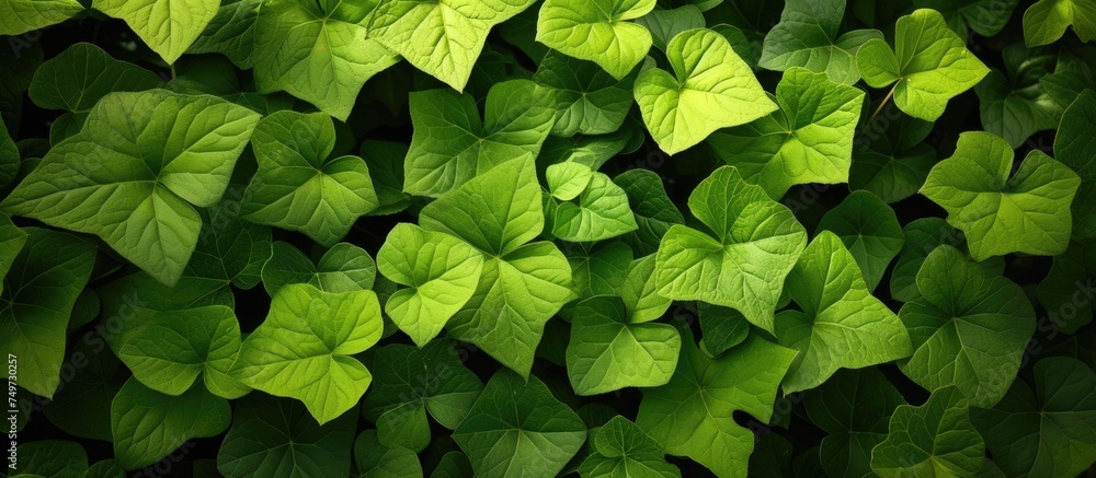 A detailed view of exotic green leaves in a natural setting, showcasing the beauty of natures intricate patterns and textures. A detailed view of exotic green leaves in a natural setting, showcasing the beauty of natures intricate patterns and textures.
