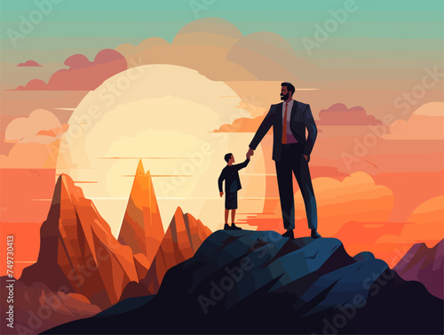 silhouette of a kid and man in the mountains © Nadula