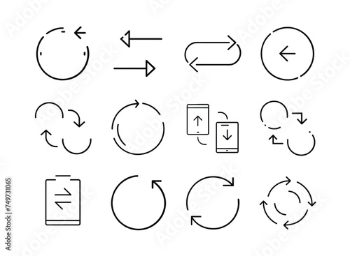 Transfer, swap, exchange, spin, flip concept. Circular arrow editable stroke outline icon isolated on white background flat vector illustration