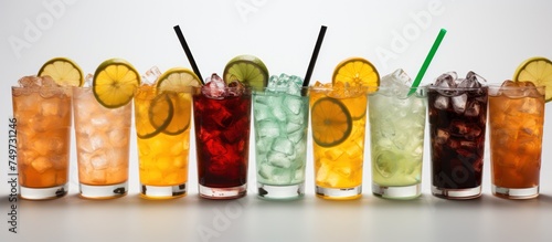 various kinds of classic cocktails on a white background