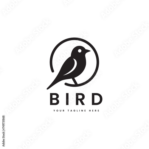 Bird logo in minimalist style. vector little bird silhouette. Suitable for animals, pets or sounds logos.