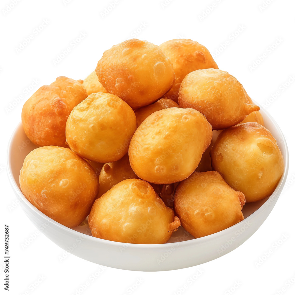 Sweet Tchakpalo Deep fried dough balls isolated on white background Sweet Tchakpalo Deep fried dough balls isolated on white background