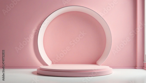 pink colour podium display stand showcase mockup backdrop for product display template with light shadow and copyspace for advertisment concept