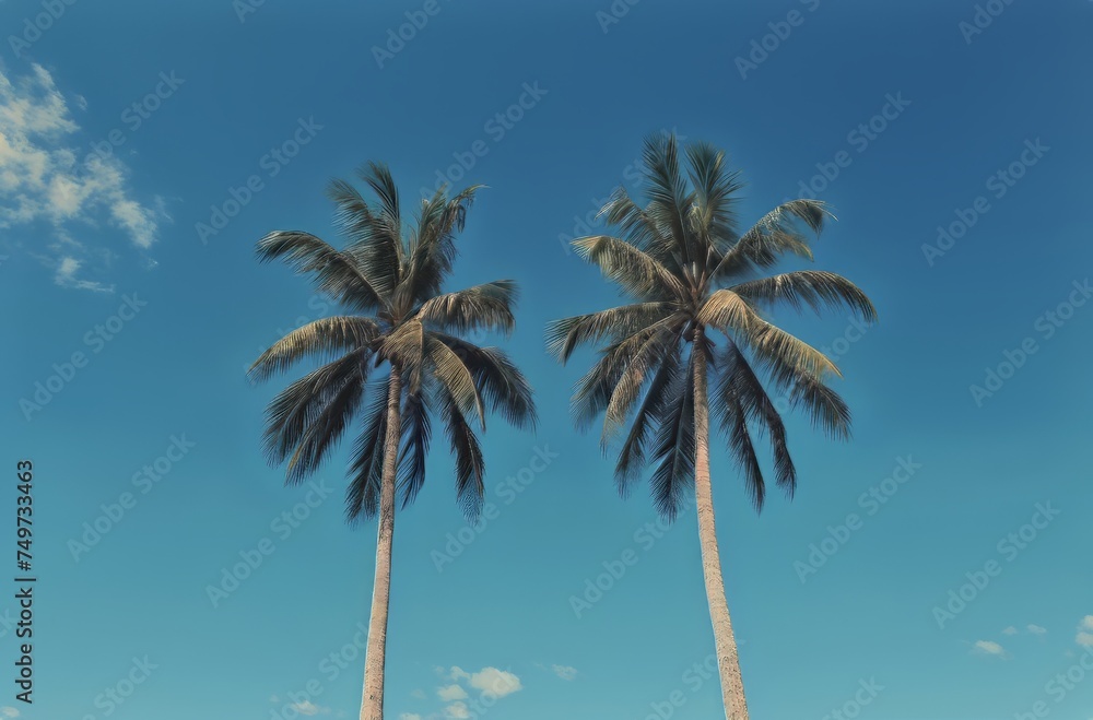 two tall palm trees with the word palm on the bottom