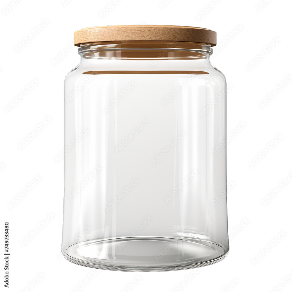 A blank glass jar with a wooden lid and fabric isolated on transparent background, png A blank glass jar with a wooden lid and fabric isolated on transparent background, png
