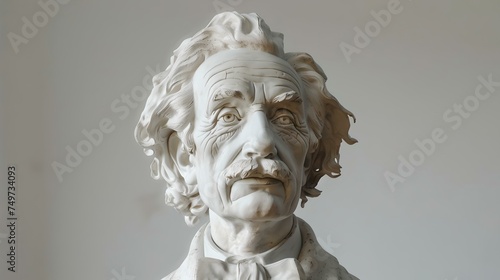 Monochrome statue of a pensive male figure, classic sculpture representation, artistic and decorative. AI photo