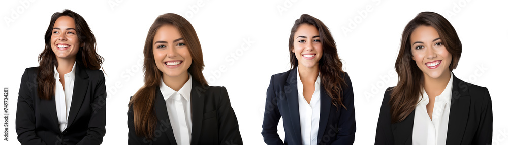 A smiling business woman wearing a suit isolated on a transparent PNG background, white background , Generative Ai A smiling business woman wearing a suit isolated on a transparent PNG background, white background , Generative Ai