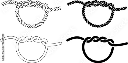 Double overhand rope knot icon set
