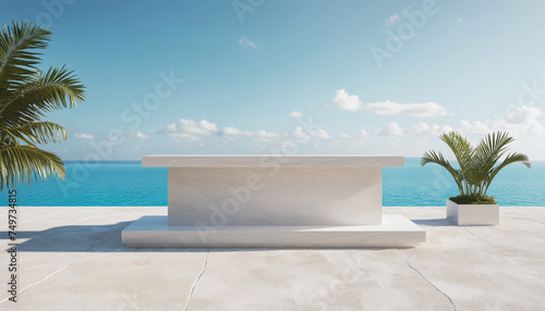 marble stand podium empty space for product display mock up template ideas showcase exhibition with water oceasn beach nature concept fresshness natural ideas background