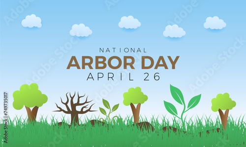 National Arbor Day celebrated every year of April 26, Vector banner, flyer, poster and social medial template design.