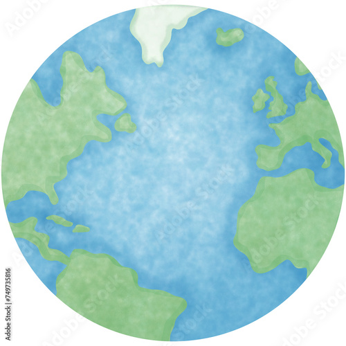 Illustration of a world map isolated on png or transparent background with watercolour painting