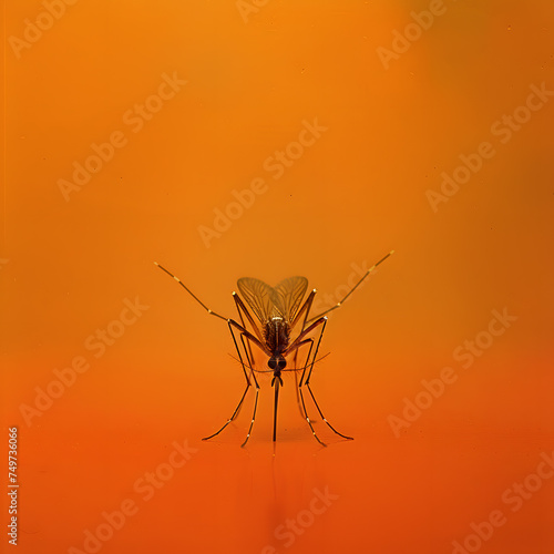 Macro photography of Arthropod, Mosquito, on an Orange background