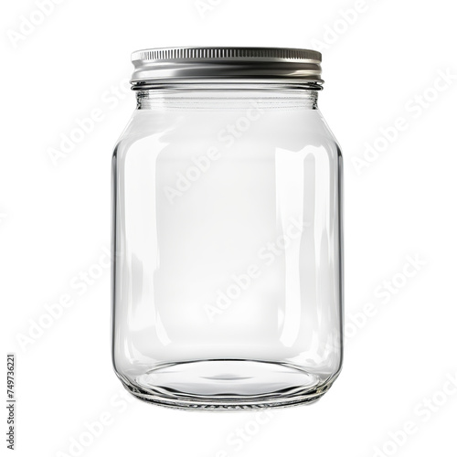 A blank glass jar with a metal twist-off lid isolated on transparent background, png