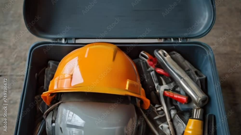 helmet and tools in the bucket helmet and tools in the bucket