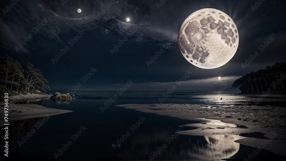 満月の夜の海
