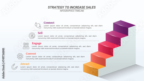 Staircase Marketing Infographic to Increasing Sales With 5 Steps and Editable Text for Business Plans, Marketings, and Presentations. photo