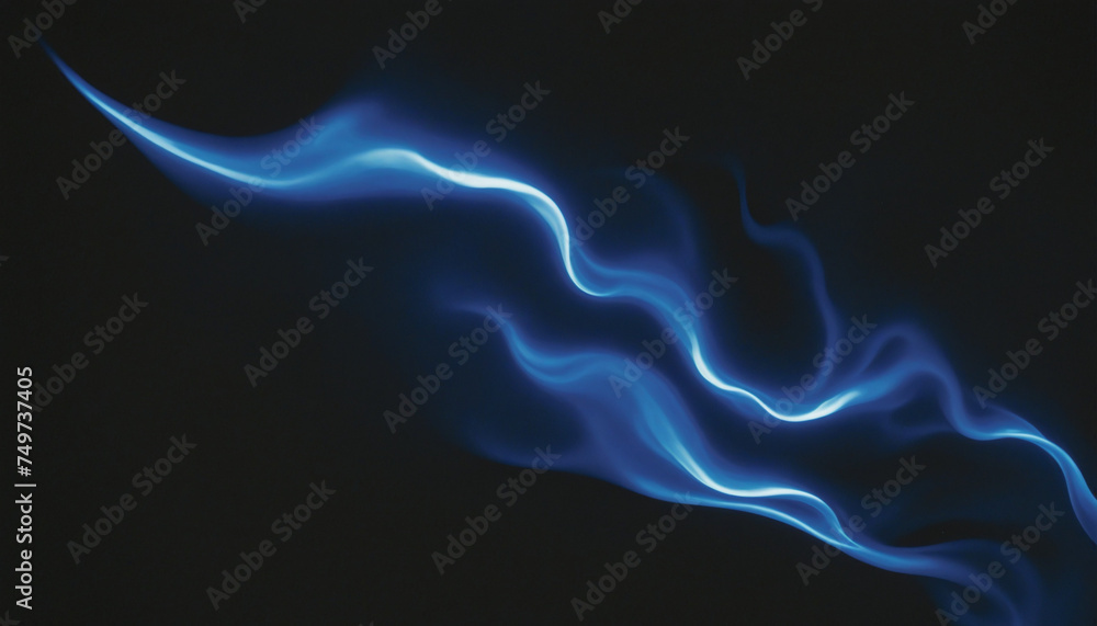 Blue flames on black background neon waves 